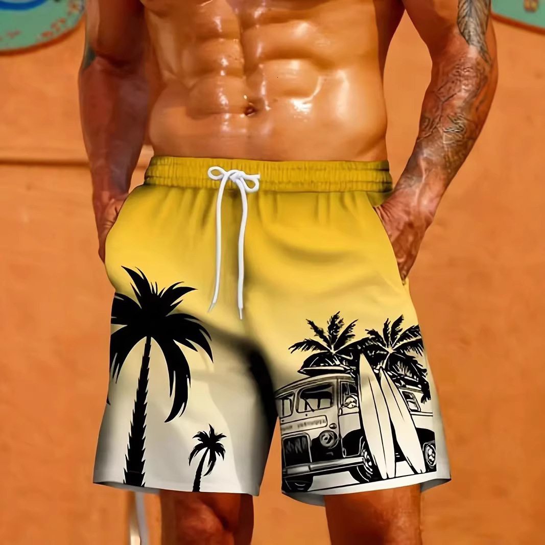 2026 Summer European And American Shorts, Loose-Fitting, With Plant Prints, Casual Men's Beach Shorts Free Shipping
