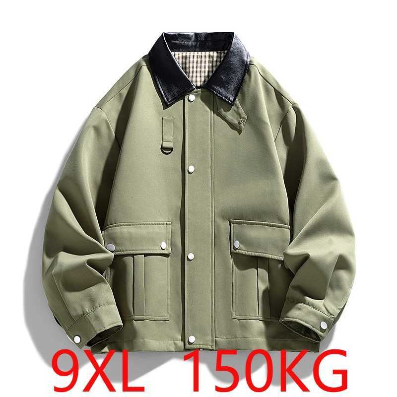 Spring Autumn Men Jacket Style Teenage Men Stand Solid Color Pocket Plus Size Loose Jacket Trendy Top145kg 9XL 8XL Coat S261017JWK6