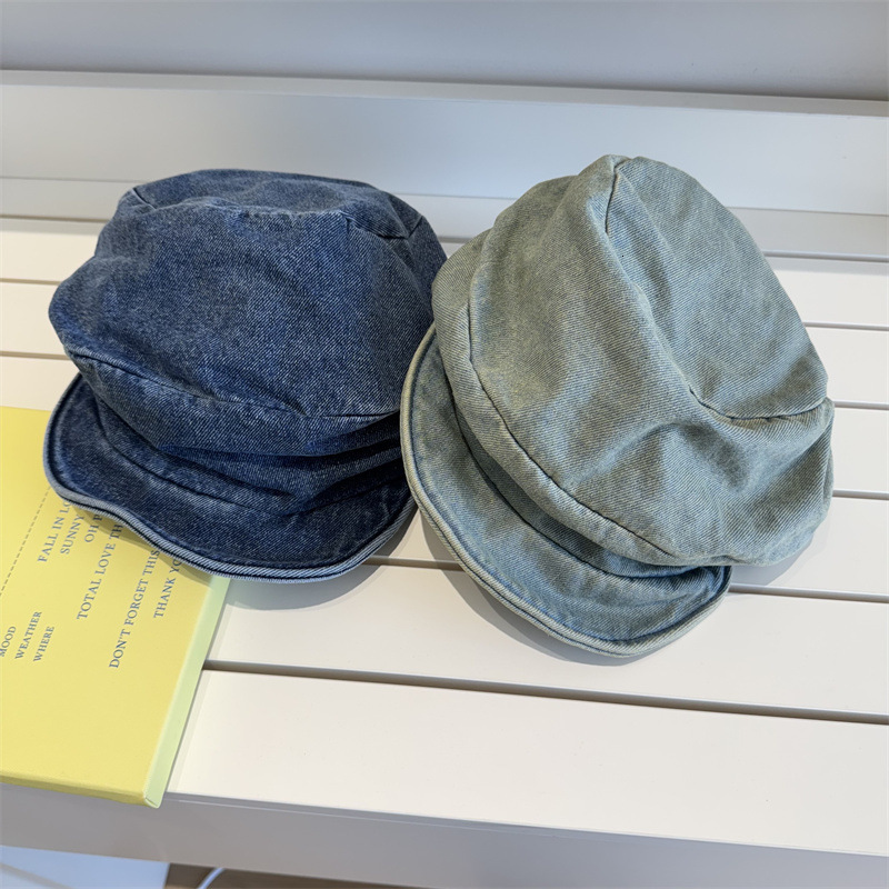 Japanese Style Washed Denim Niche Design Beret for Women Versatile Face Slimming Sunshade Sun Protection Octagonal Hat Trendy
