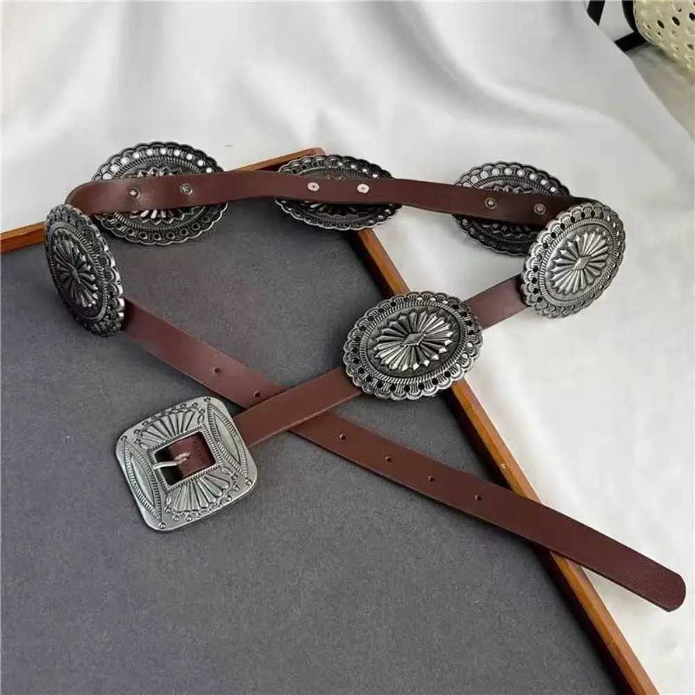 Y2K Metal Carved Belts Wide Western Style Cowboy Bohemian Style Belts Vintage PU Leather Ethnic Style Waistband Jeans Decorative S2610179F9Z