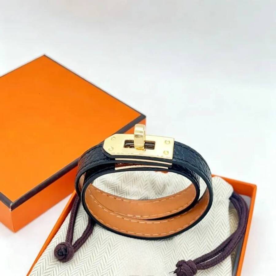 Classic Designer Double Layer Leather Luxury Plated Lock Buckle Bracelet For Men perfume cologne Women Stainless Steel Bangle Premium Quality Couple