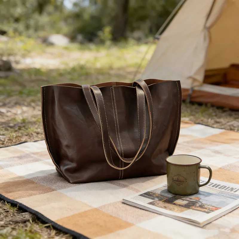 Designer New Totes 2026 Bag Wen Vintage Shoder Bag with Single Layer Cowhide Exterior Large Capacity Tote Bag Leather J261016