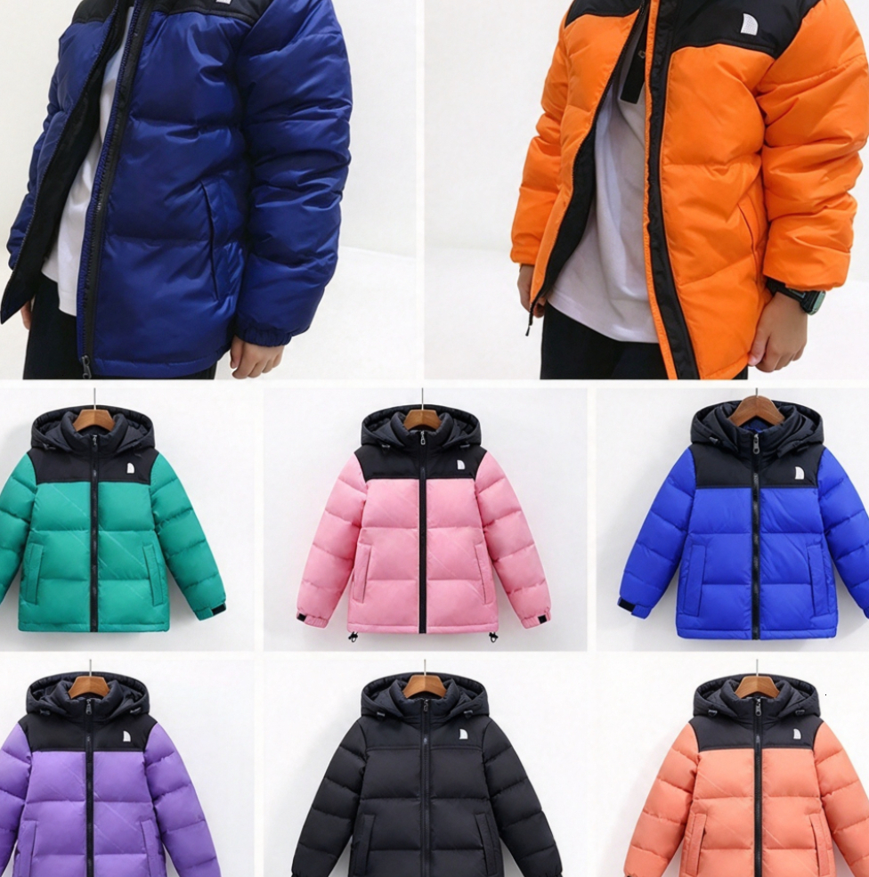 Outdoor Winter Outerwear Premium Designer Kids Hooded Down Parka Letter Print Black Puffer Jacket Windproof Warm Coat for Boys Girls Children Daily