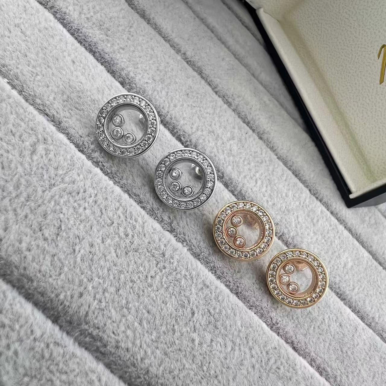 Chopardlies Chopardity Dainty Stud Earings Designer Chopars Happy Diamond Earring For Woman Diamond Earring Round Stud Earrings Rose Gold And White
