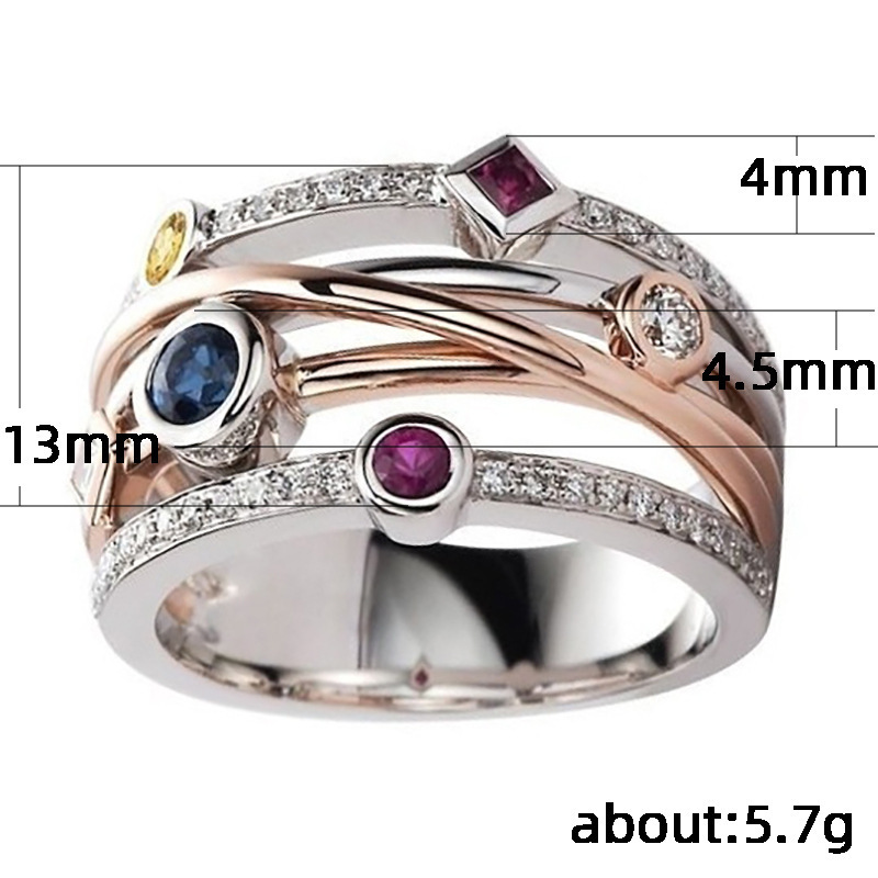 Popular Hip-Hop Style Jewelry, Featuring Fashionable Geometric Designs Multi-Colored Cubic Zirconia Stones, A Trendy And Stylish Ring