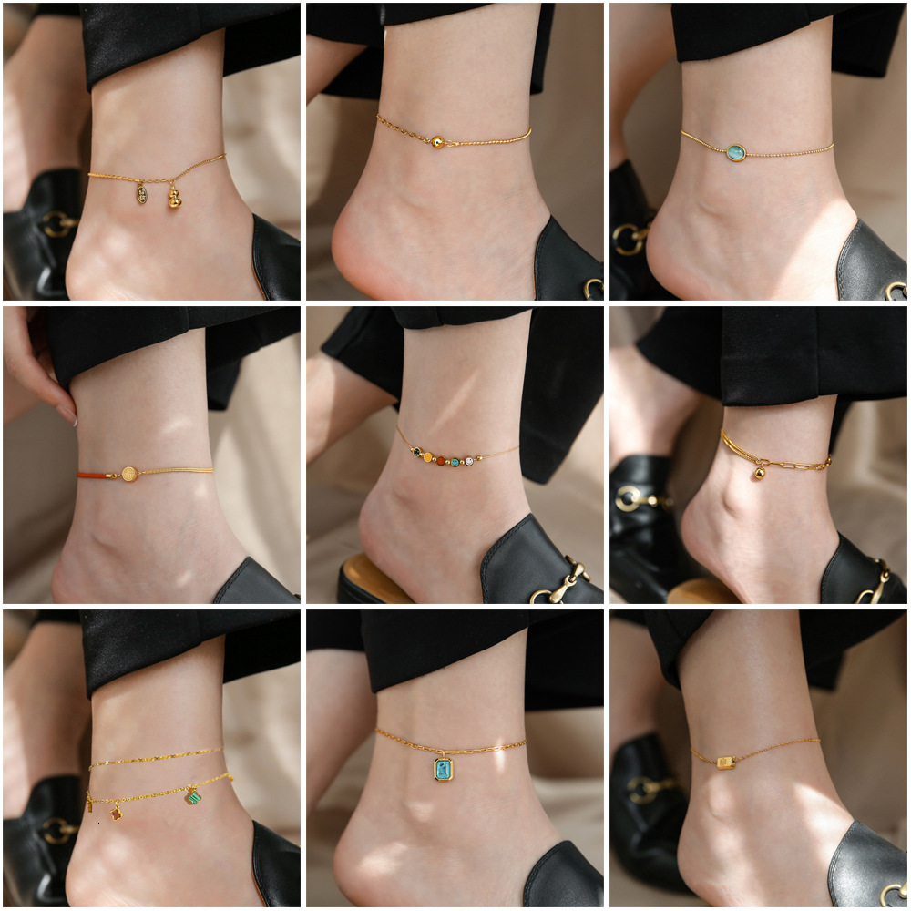 Non-Fading New Simple Titanium Steel For Girls With High-End Feel Red Rope Fu Character Summer Fashion Light Luxury Heart Anklet