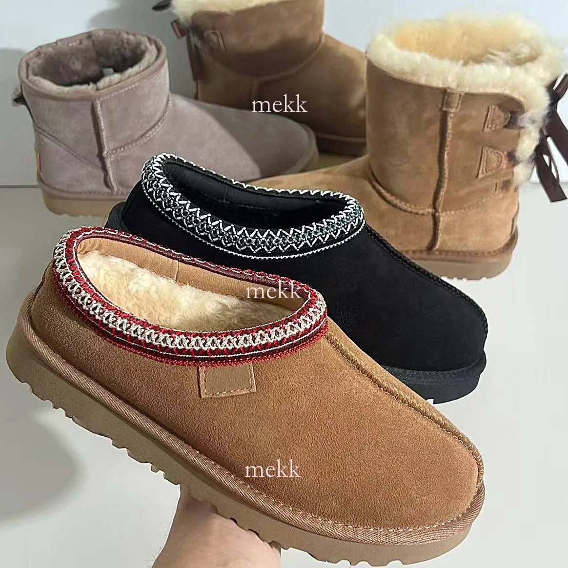 Designer Goldenstar Evelina Clog Tasman Slippers Tazz Chestnut Sand Fur Slides Sheepskin Classic Ultra Platform Boot Winter Women Men Slip on Shoes