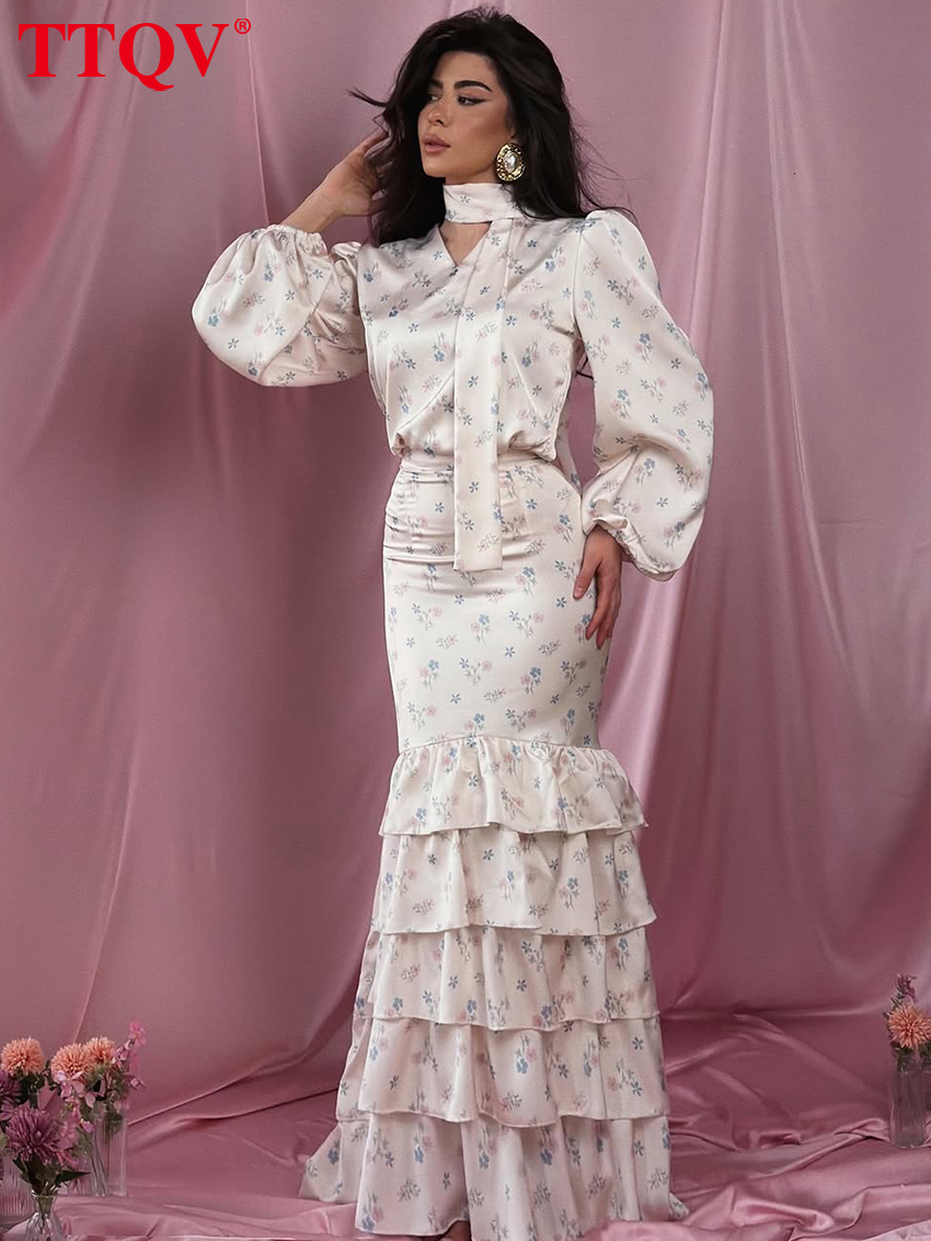 Fashion Loose Print 2 Piece Women 2026 Elegant Long Sleeve Shirt With High Waist Pleated Maxi Skirt Set Female Clothing