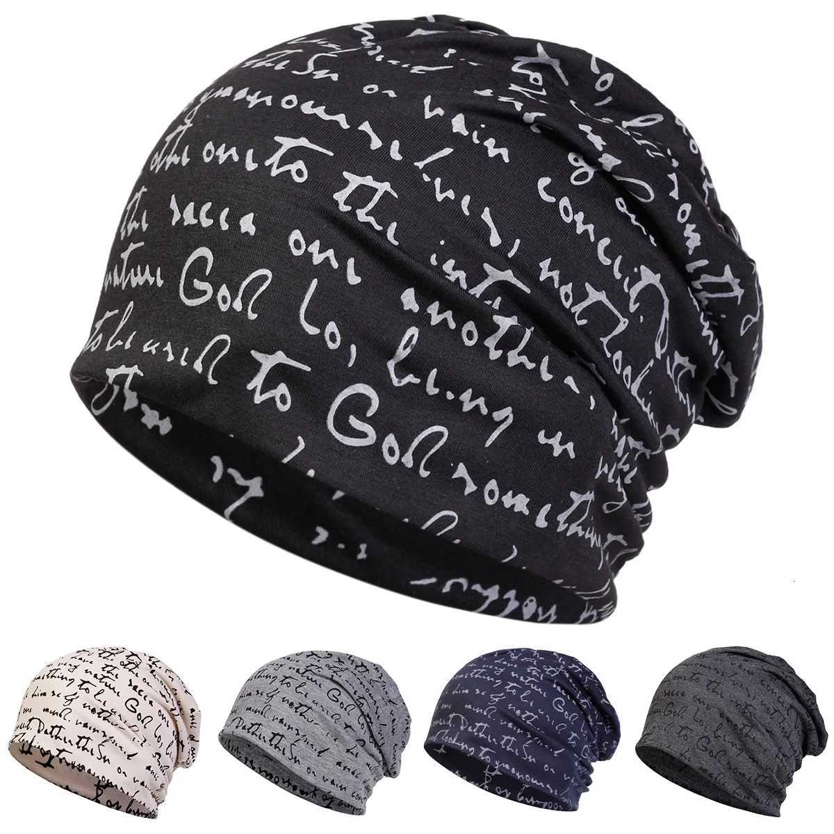Beanie/Skull Caps Fashion Distressed Letter Print Slouchy Beanie Women Elastic Baggy Skull Cap Spring Autumn Double Layer Fashion Head Wrap BonnetT2