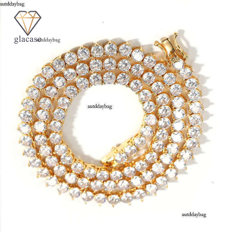 1 Row 4mm Wide 3 Prong CZ Dia Necklace For Women Stainless Steel Plated Gold Tennis Chain Hip Hop Bracelet Designer Jewelry Woman Valentines Day Gif