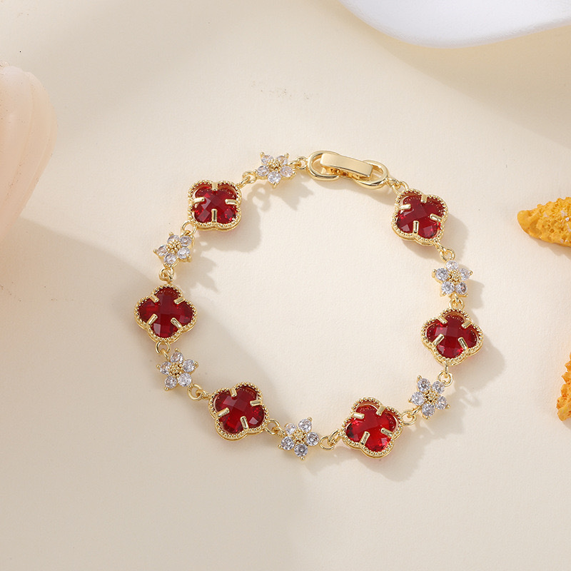 Women Four-Leaf Clover New Zircon Jewelry For Girls Light Luxury Double-Sided Simple Exquisite Bracelet Hot-Selling Accessories