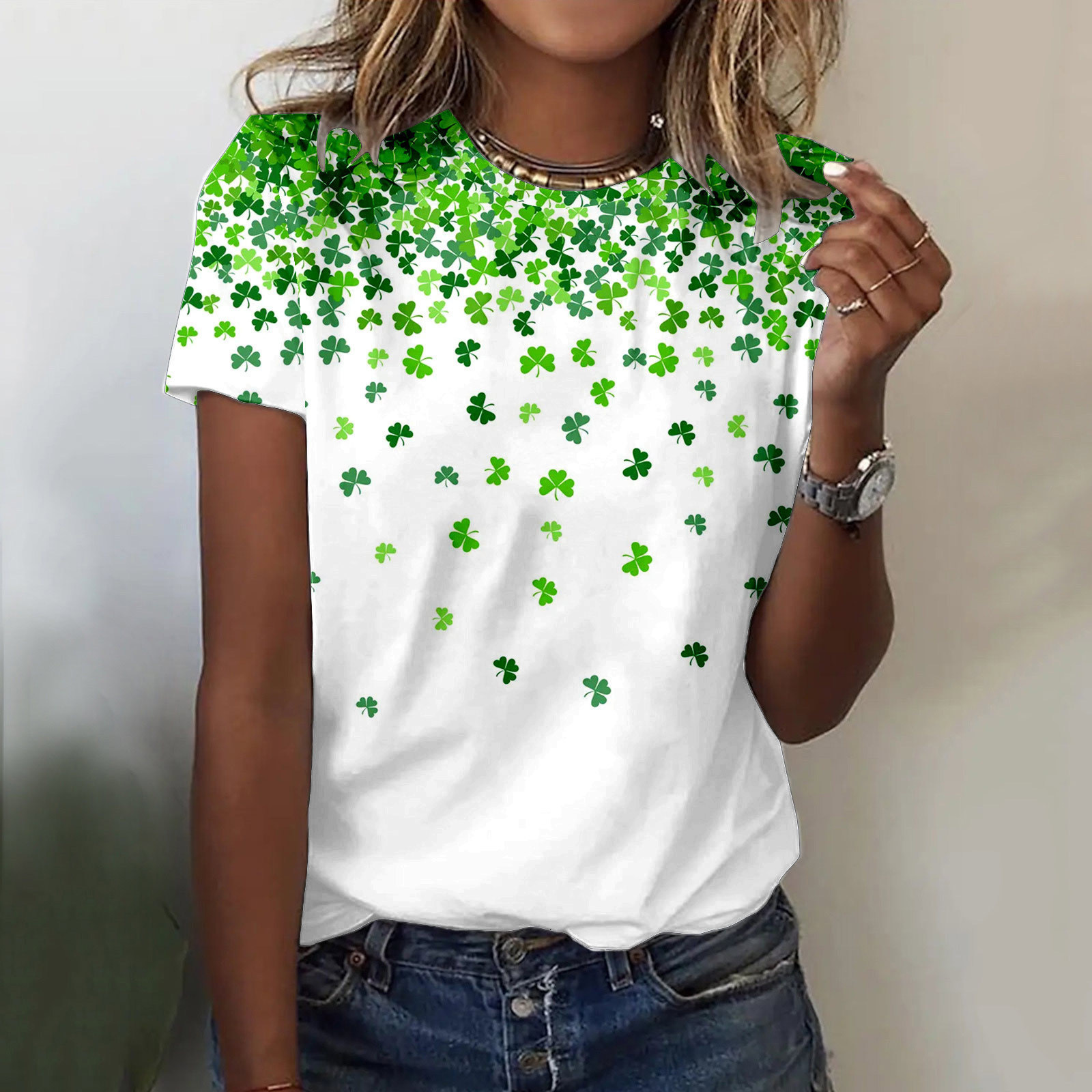 2026 European American Women's Summer New Arrivals: 3D Floral And Botanical Digital Print Round-Neck Short-Sleeve T-Shirt Free Shipping