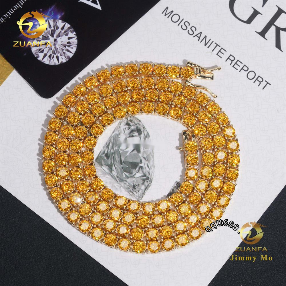 Customized Fashion Pass Diamond Tester GRA Certificate 3mm 4mm S925 Silver Yellow Gold Vivid Moissanite Diamond Tennis Chain