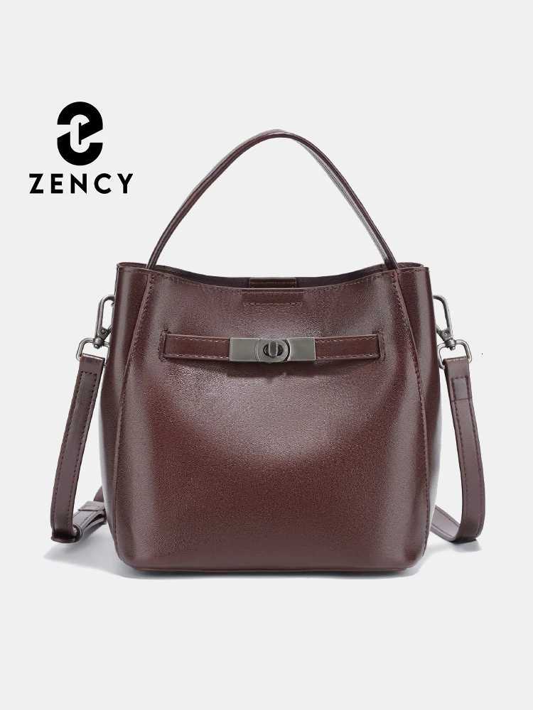 Evening Bags Totes Zency 100% Genuine Leather Handbag Women Designer Bucket Bag Crossbody Shoulder Top Handle for Commuter 2026 H261016