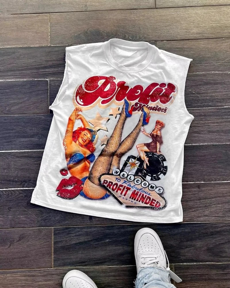 Graphic Y2K Vintage European and American Harajuku Hip Hop Fashion Casual Tee Short Sleeved Sleeveless T Shirt Punk Loose 261016