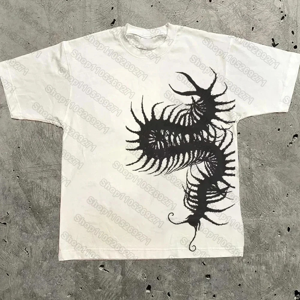 Summer 2000s Shortsleeved Printed TShirt Gothic Y2k Black Centipedeinsect Tee Retro Street Casual Fashion Tops Clothing 261016