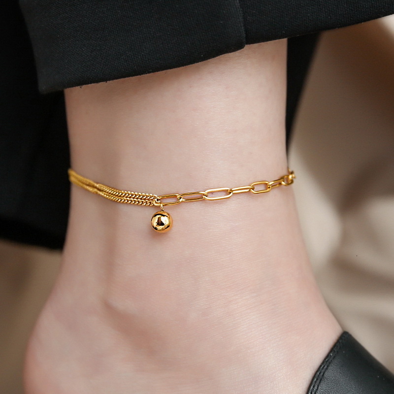 High-End Spliced Chain Small Gold Ball Titanium Steel Anklet For Women, Light Luxury New Style, Simple And Durable, Non-Fading