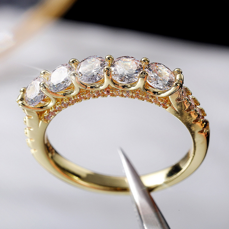 Cross-Border Wish Gold-Plated Jewelry Fashionable Single Row Diamond Zircon Anniversary Celebration Light Luxury Style Women's Ring
