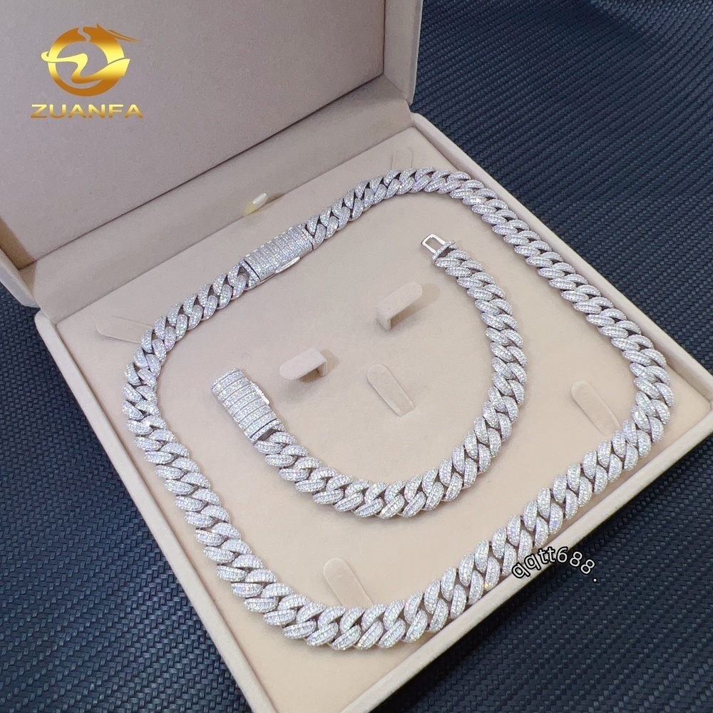Hip Hop Jewelry Luxury VVS Moissanite Diamond Sterling Silver 925 15mm Cuban Link Chain Moissanite Iced Out Cuban Link Necklace