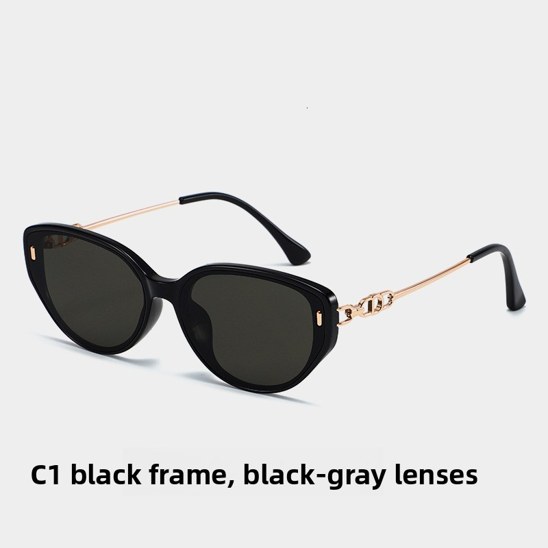 Designer Luxury Cat Eye Square Sunglasses For Men Y2K Women TR90 Full Frame UV385 Resin Grey Lenses Gold Chain Temples Retro Style Daily Wear Outdoo