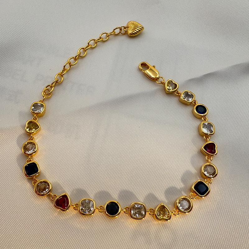 Bracelet en Zircon coloré pour femmes, plaqué or véritable, haut de gamme, mode, polyvalent, élégant, bijoux