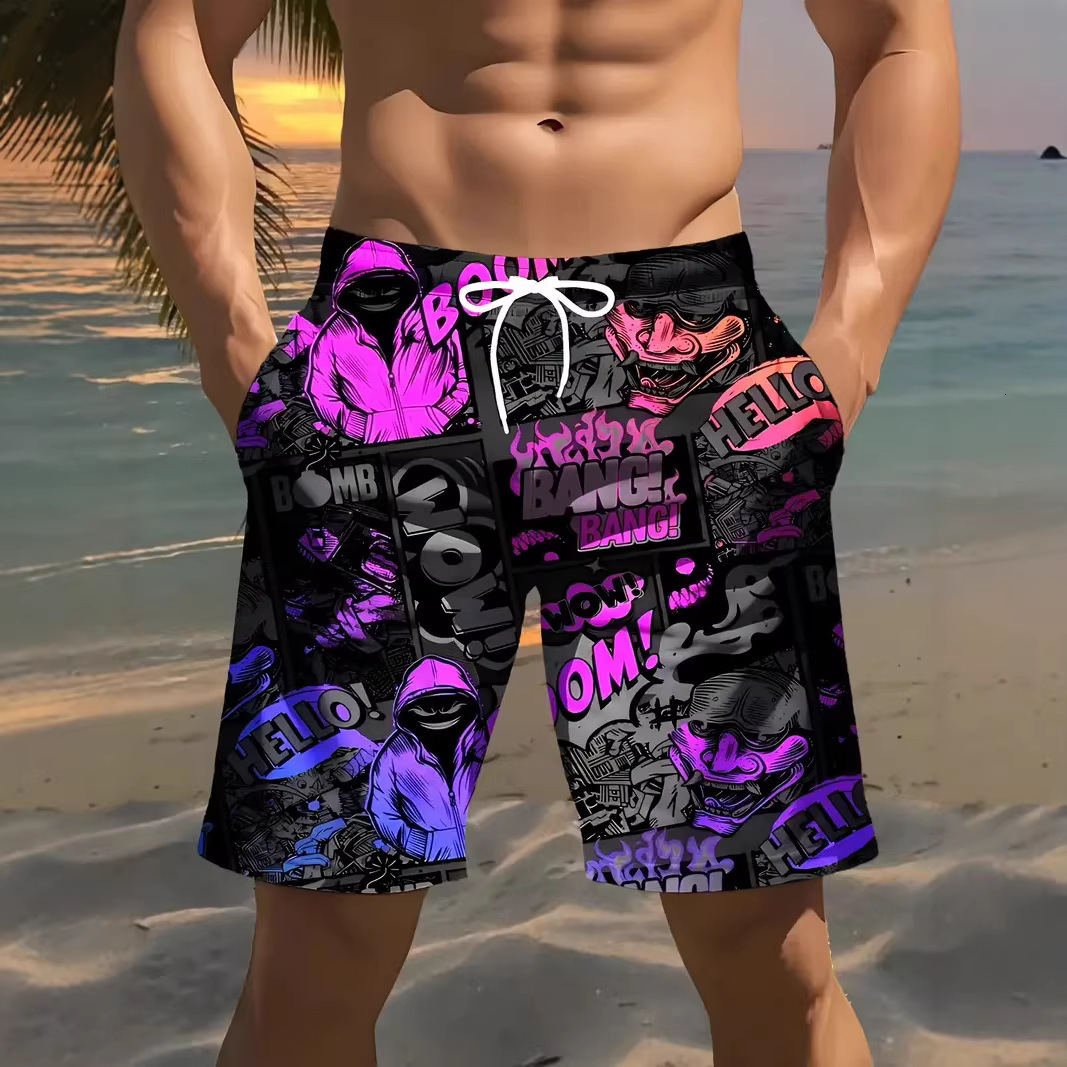2026 Summer New Collection: Stylish And Trendy Men's 3D Digital Print Loose-Fit Beach Shorts, Perfect For Casual Outings Free Shipping