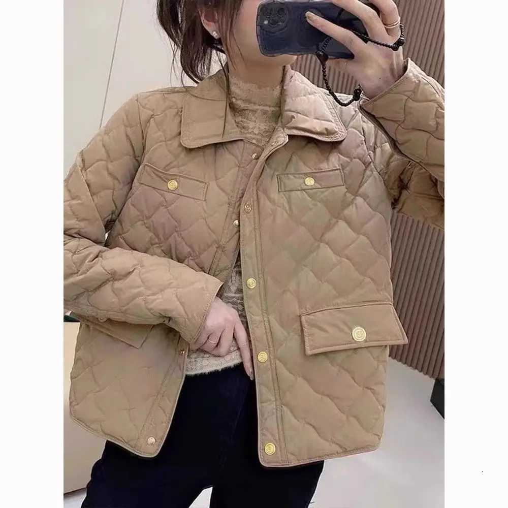 Women's Down Parkas Down Cotton Jacket Women's 2025 Autumn Winter New Light And Thin European High-End sense Niche Rhombus Down Cotton Jac