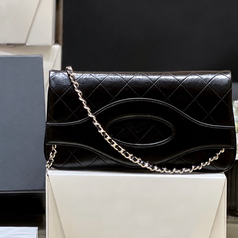 Quilted Long Flap Shoulder Bag Leather Curved Flap Chain Strap Slim Elegant Vintage for Party Top-Tier Designer New Arrival