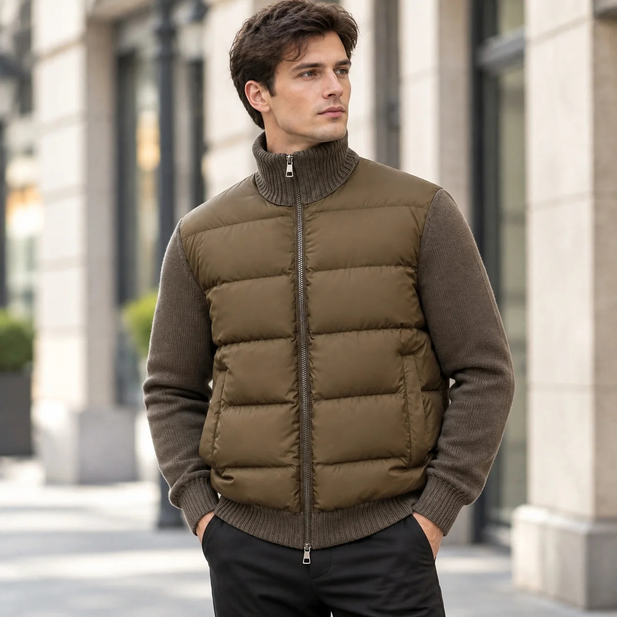 Casual Stand Collar Coat Loose Fit with Stand Up Collar Patch Pocket Regular Length Side Seam Pockets Men Winter Jacket 261016