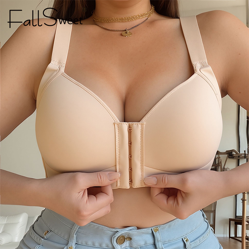 FallSweet Plus Size Wireless Front Closure Bra for Women Seamless Thin Cup Soft Comfortable Breathable Mom Lingerie Brassiere dongdumaoyi