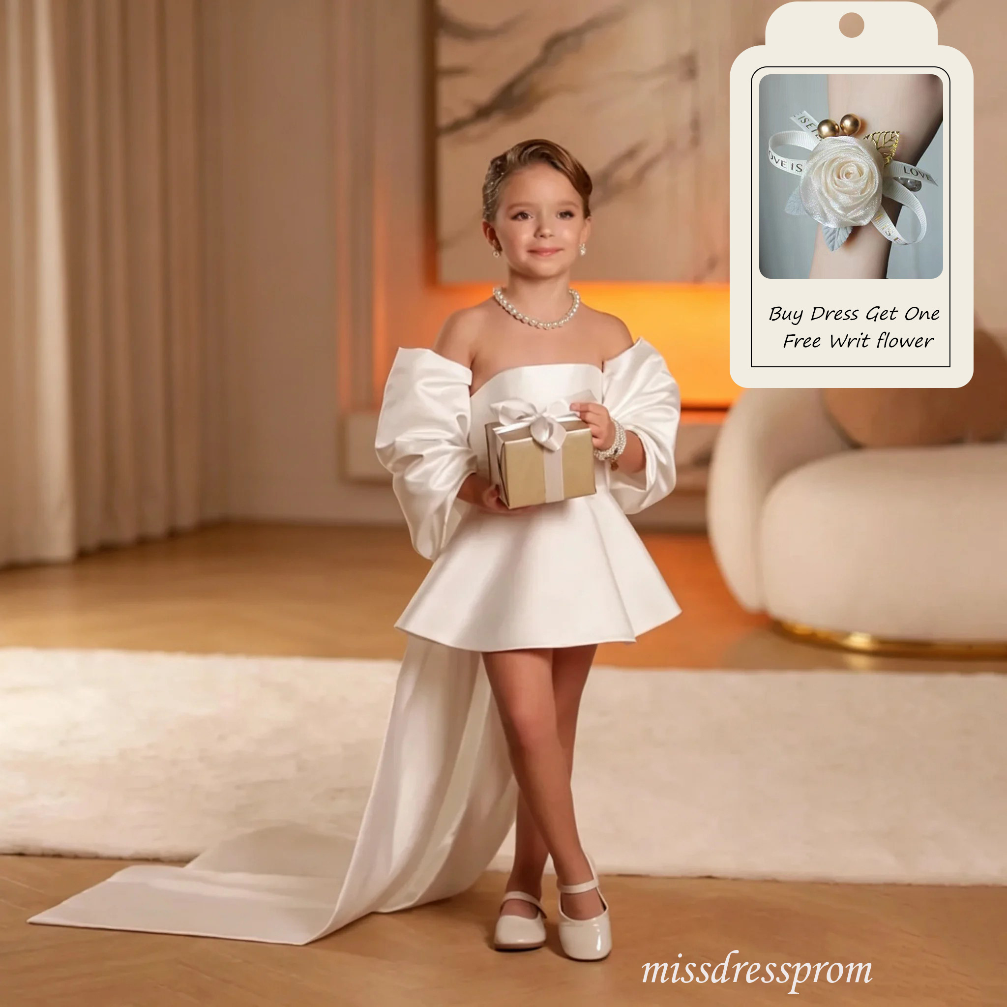 Cute White Ivory Satin Flower Girl Dresses Mini Skirt Vestidos Para Ninas 2026 Customized Girl's Party Gowns