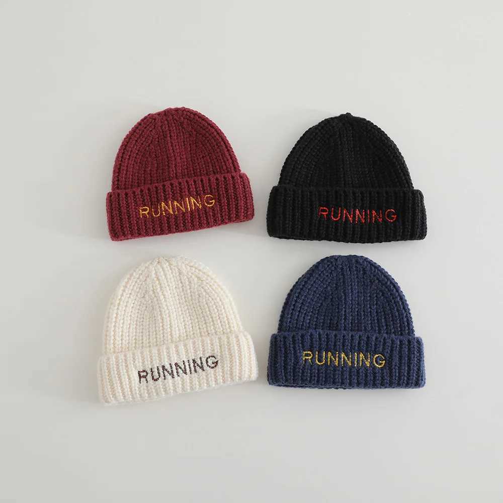 Solid Color Letter Baby Beanie Cap Winter Warm Knit Hat for Girls Boys Vintage Embroidered Toddler Kids Crochet Bonnet S261017YPAU