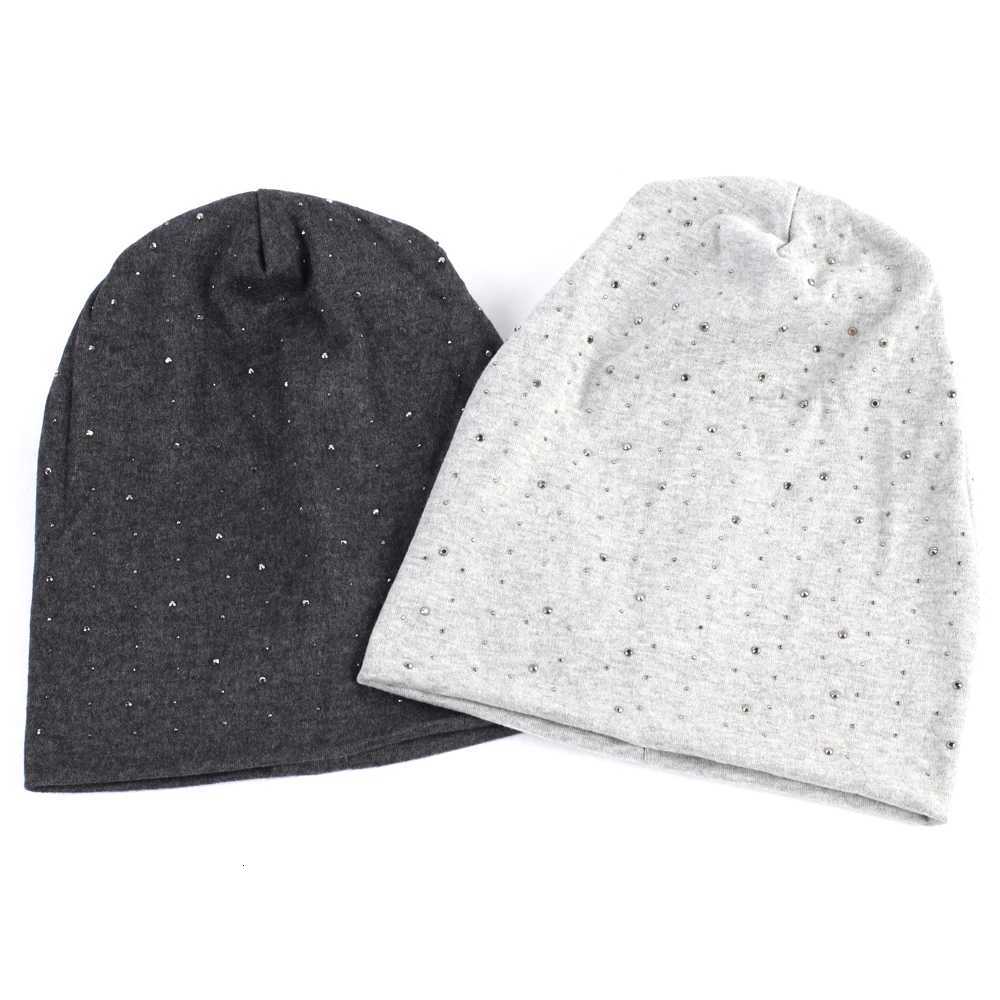 Beanie/Skull Caps Diy Rhinestones Women Beanie Hat Girls Plain Cotton Beanies Ladies Knitted Slouchy Hats Bonnet Solid Color Female BalaclavaT261017