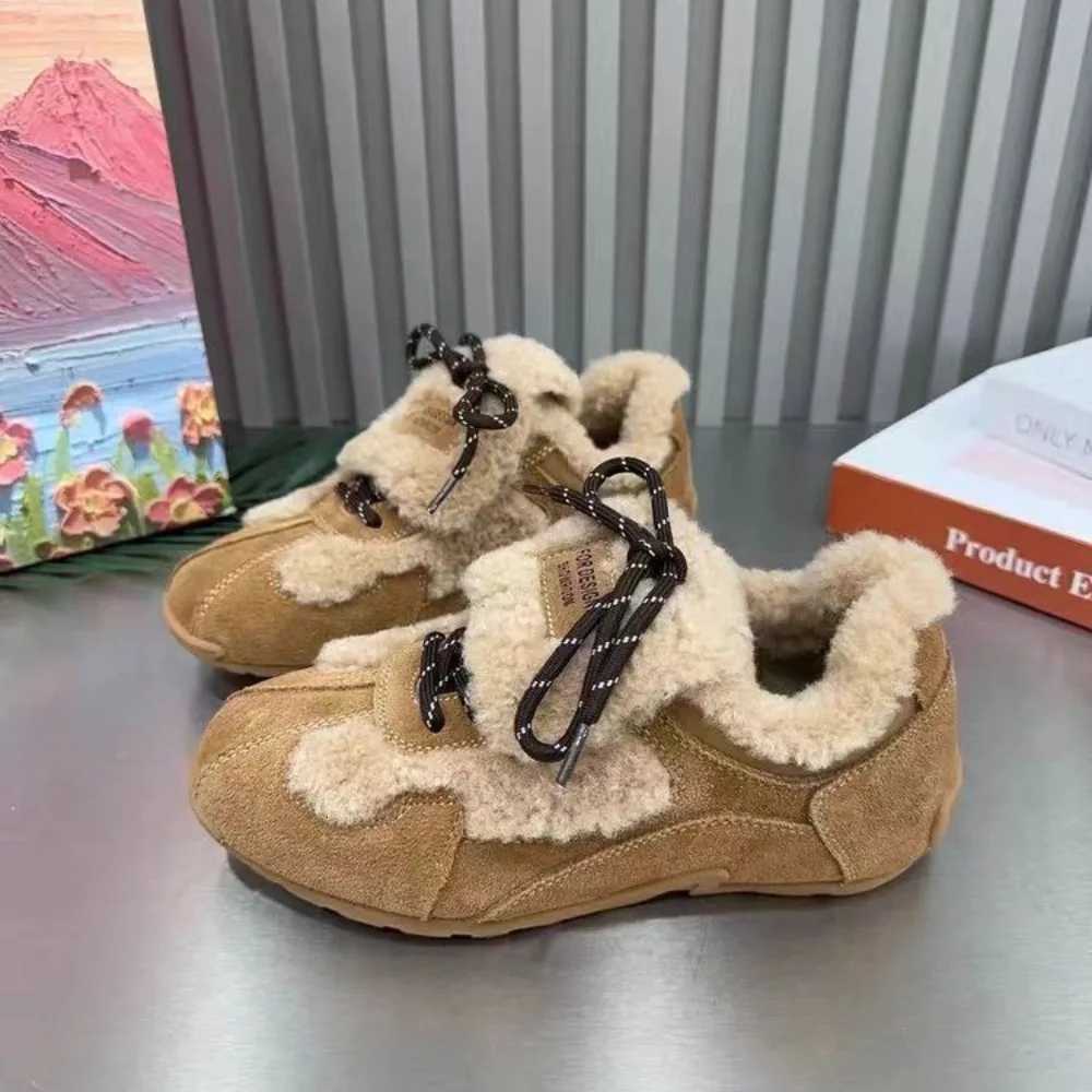 Casual Shoes Flats Women Casual Shoes Fad Soprt Sneakers Winter Keep Warm Plush Cotton 2025 Designer Trend Lace Up H261016