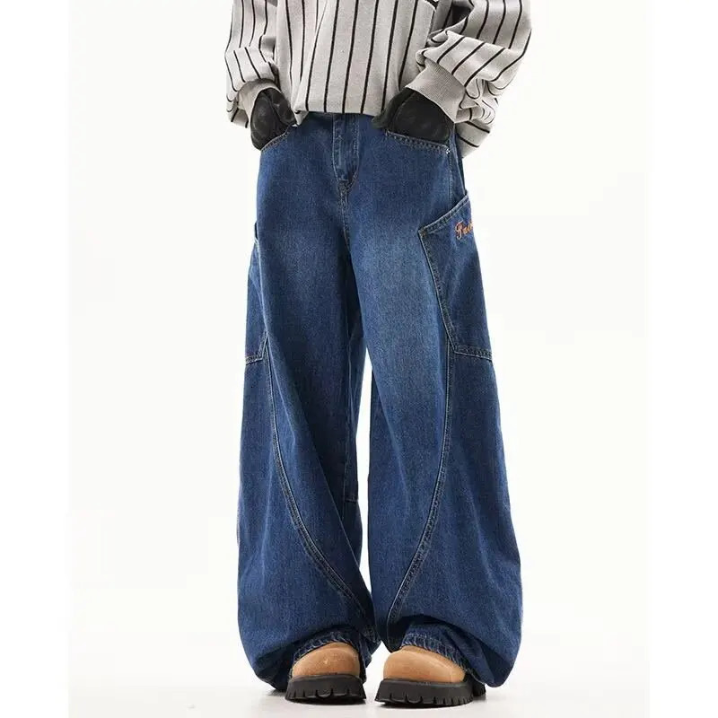 Y2K Men's Wide Leg Jeans Loose Straight Floor Length Denim Trousers Couple Streetwear Pantalones Vintage Fashion Casual Pants 261016