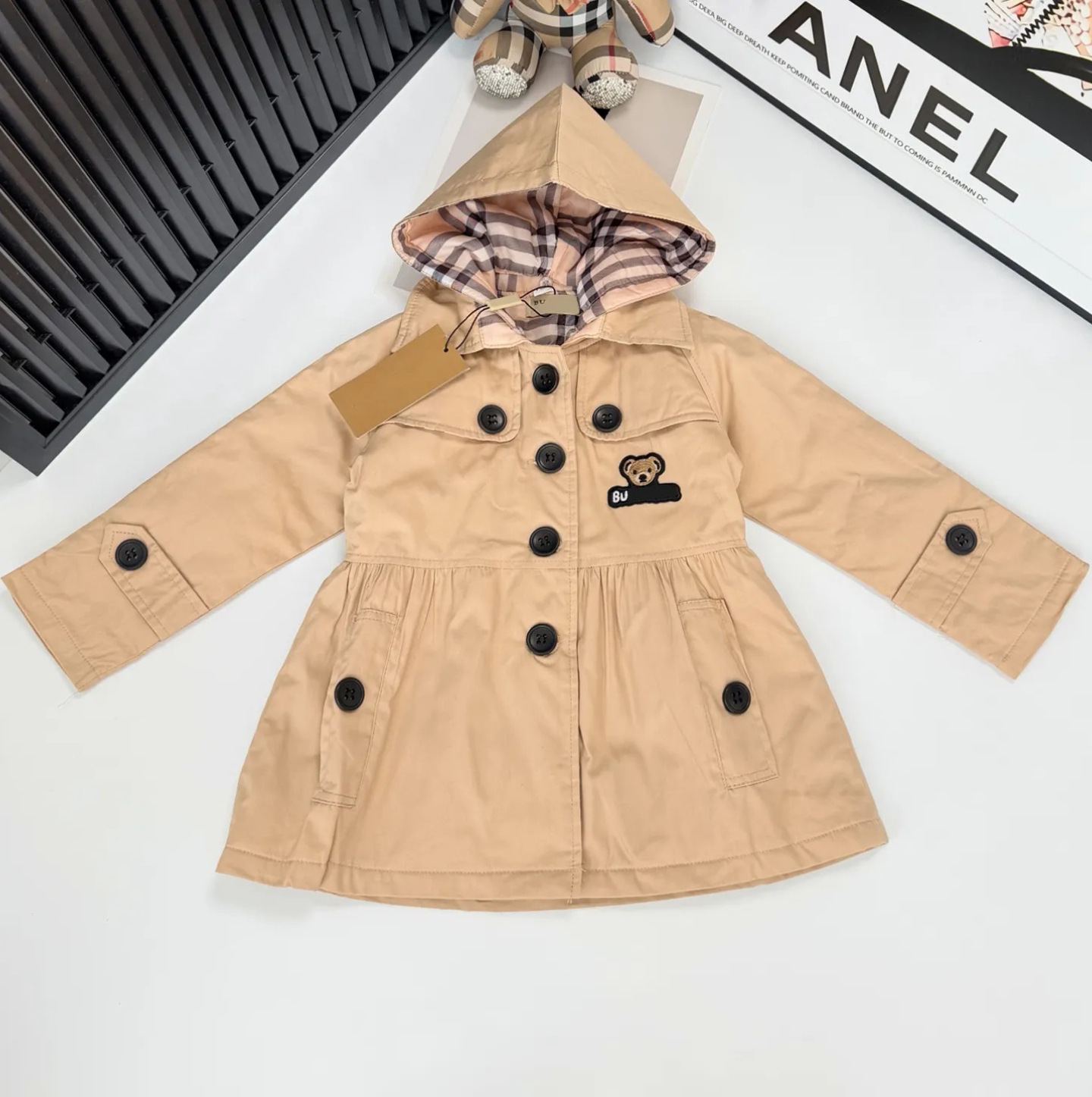 Kids Girls Designer Trench Coat Kids Windbreaker Jacket Toddler Teen Detachable Hood Waist Gathered Long Sleeve Children Girl Spring Autumn Outerwea