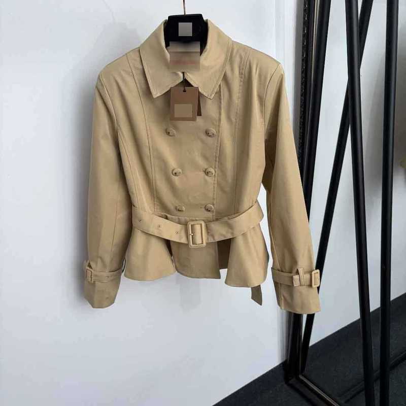 Women's Jackets Designer high-end women's new double-breasted short trench coat with fitted waist and ruffled long-sleeved windbreaker