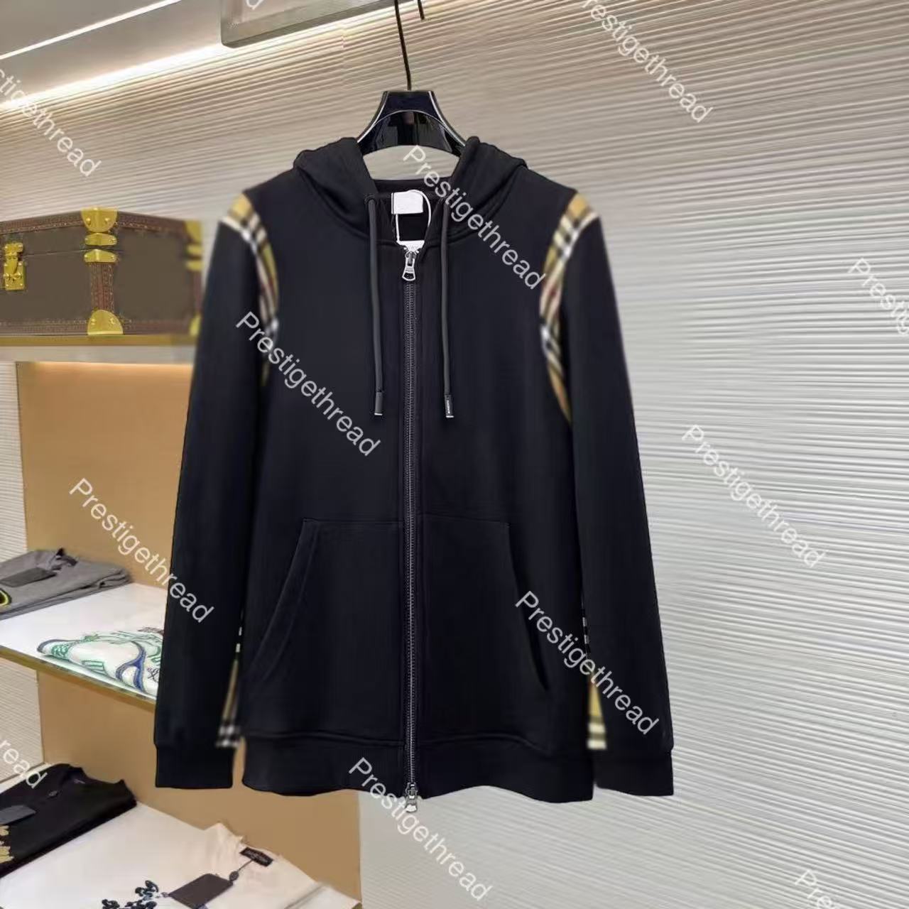 High-Quality Designer Men's Jackets Plaid Patch Cotton Loose Zip-Up Hoodie Sweatshirt Sports Casual Men's Outerwear