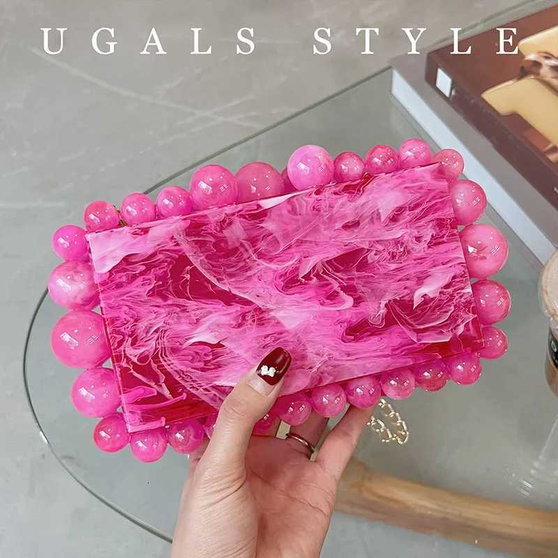Evening Bags Designer Beaded Striped Acrylic Square Box Evening Bag Wedding Party Clutch Purse Women's Handbag Shoulder Messenger Bag H261016