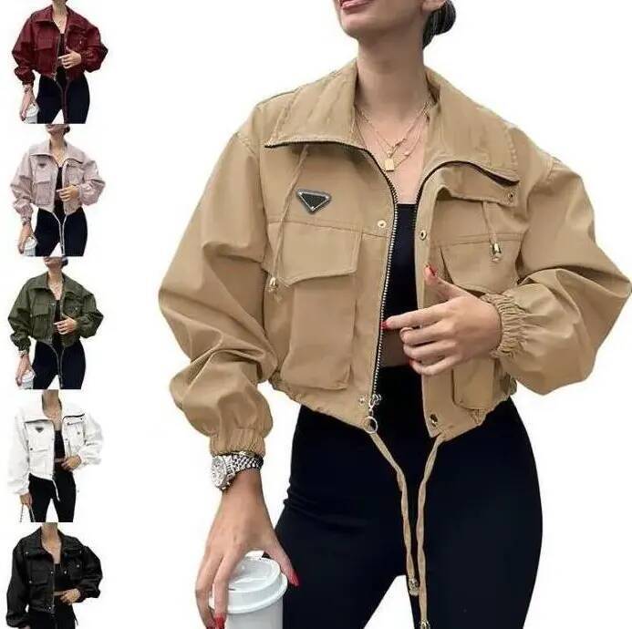 Women Short casual Jacket Designer Trench Jackets Long Sleeve Big Pocket Solid Color Womens Coat For Autumn Spring Ladies Cropped c61