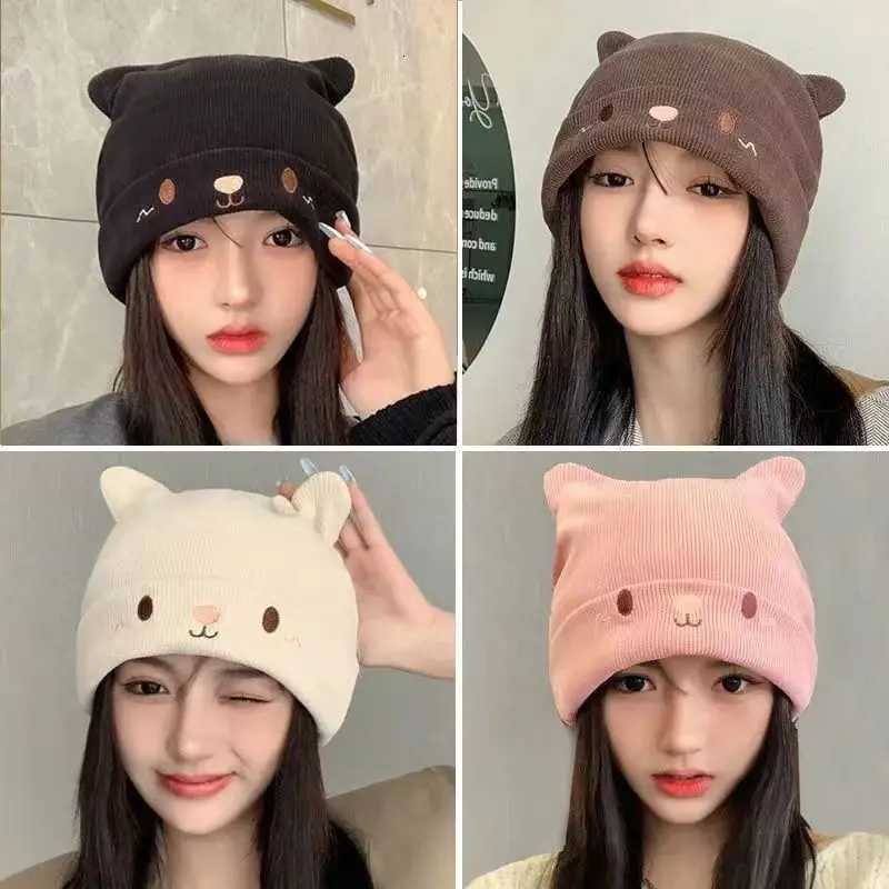 Beanie/Skull Caps 1piece of women's cute expression winter knitted hat woolen hat for autumn and winter warm ear-protecting head-covering hat.