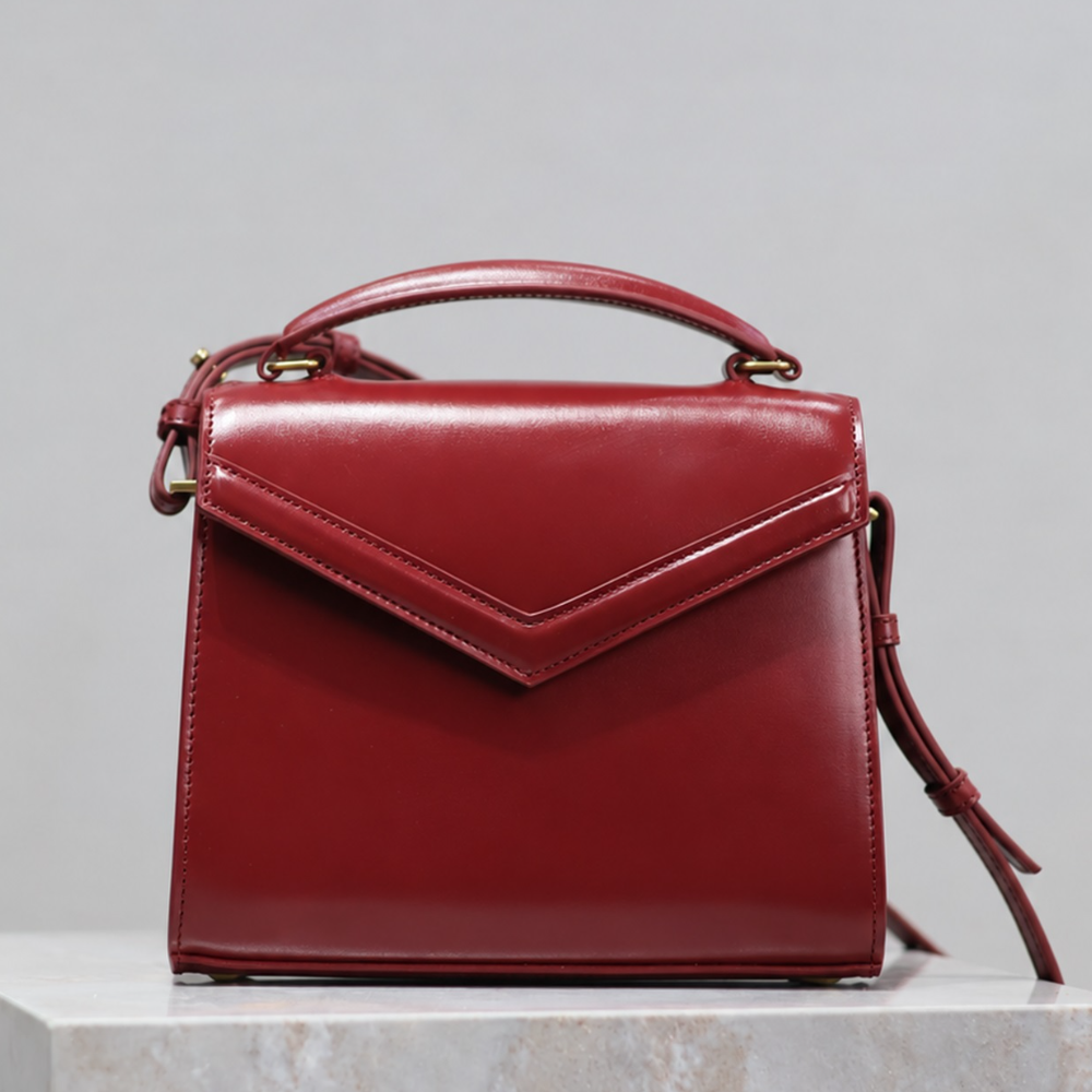 Structured Top Handle Satchel Bag Smooth Leather Envelope Flap Turn Lock Shoulder Purse Chic Work Style Top-Tier Designer Bag