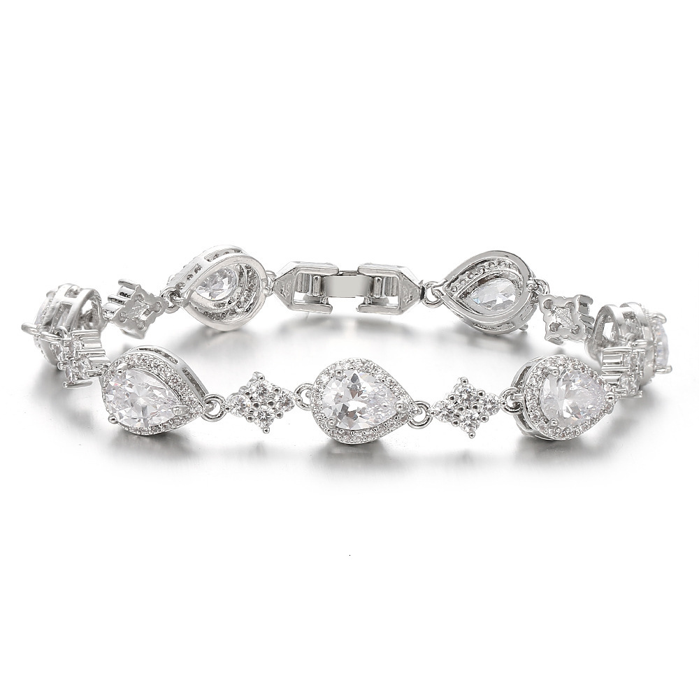 European And American Style New Water Drop Shape Full Diamond Zircon Bracelet Elegant Luxurious Shiny Light Luxury Jewelry Cross-Border Source