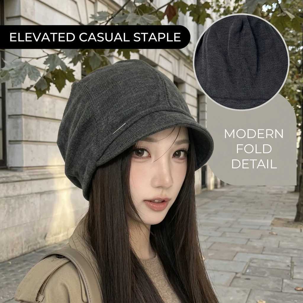 Beanie/Skull Caps Cotton Blend Slouchy Beanie Women Short Brim Breathable Knitted Cap Solid Color Face Slimming Hat for Early Fall Daily WearT261017
