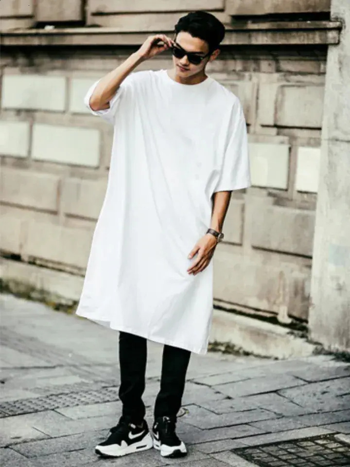 Men T-Shirt short sleeve Summer Shortsleeved Korean Mens Long Tshirt Over The Knee White Big Money In Halfsleeve Loose Tee