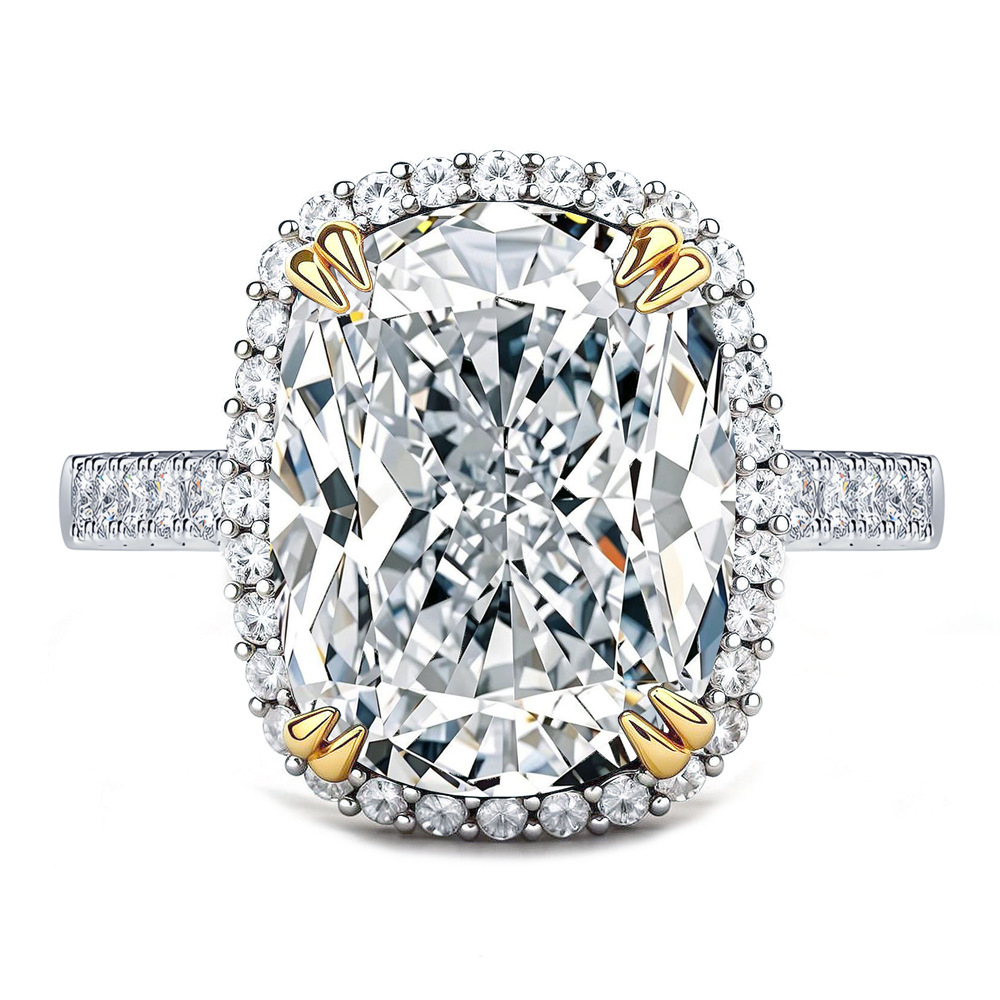 10 Cart Moissanite ring designer ring Jewelry women 10x14mm Long Cushion Cut Large Diamond Ring 925 Silver Ring for Women Banquet High quality jewel