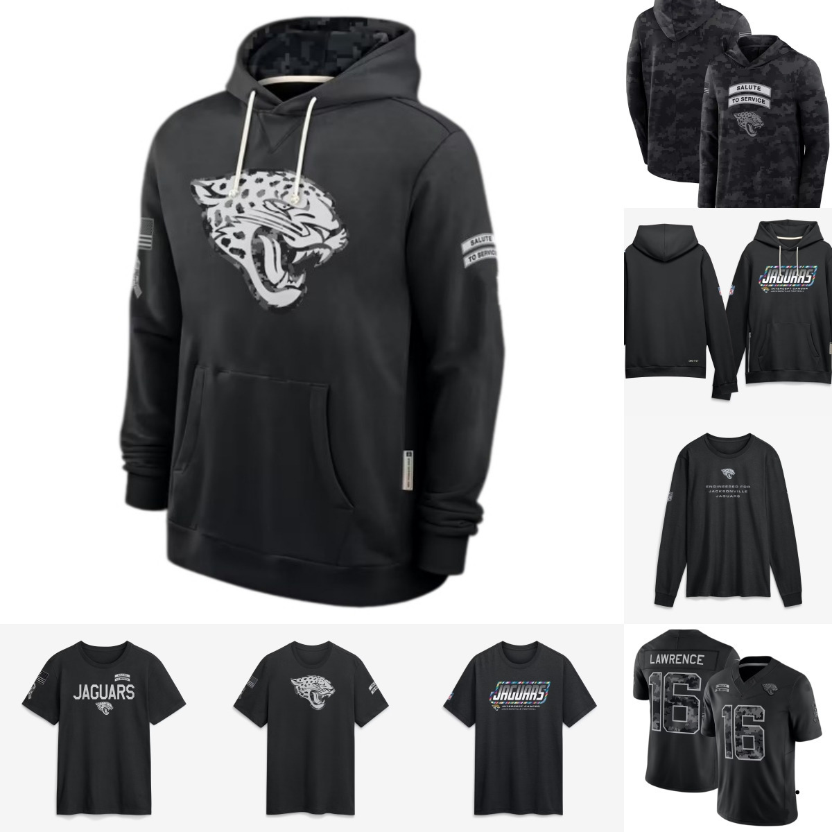 Jaguars Men T-shirt 2026 Salute to Service Sideline Pullover Hoodie Long sleeves Jerseys Women Youth Black Jacket
