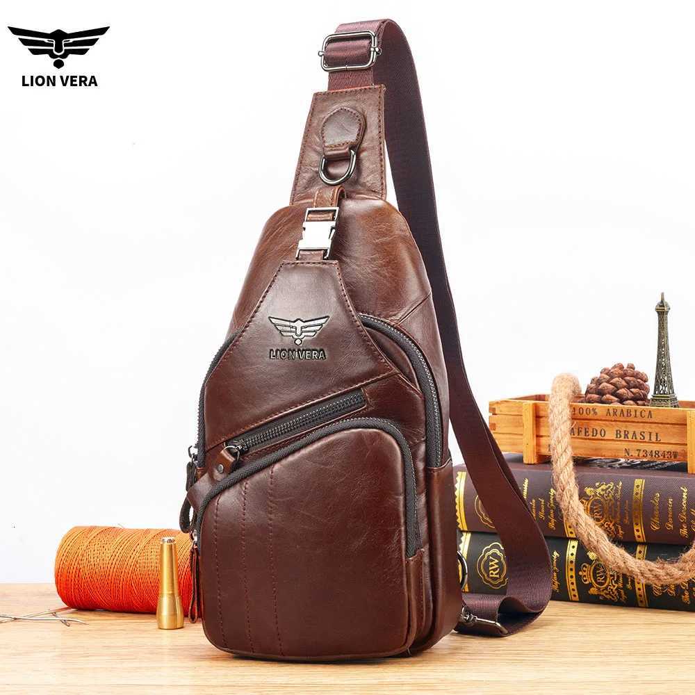 Cross Body LION VERA Men's Genuine Leather Shoulder Bag 6.7-inch Chest Bag Chest Bag Tong Qin Diagonal Shoulder Bag Fashion Shoulder Bag H26101