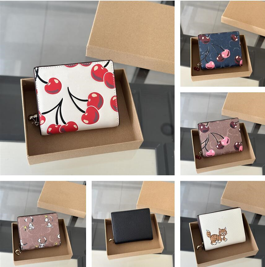 wallet designer woman luxury Coas Card Holders clutch wallets Fashion cherry print Fold cardholder Key pouch Mini clutch bag Purse Snap Wallet In Si