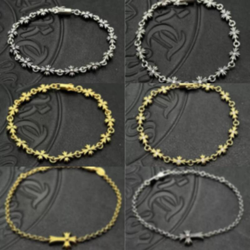 Charm Bracelet Designer Vintage Bracelet Personality Cross Anchor Letter Hip Hop Punk Cross Flower Ball decorative Diamond Gold Silver For Men Women